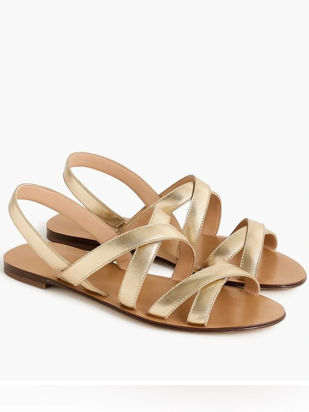 J. Crew Metallic Gold Strappy Leather Sandals